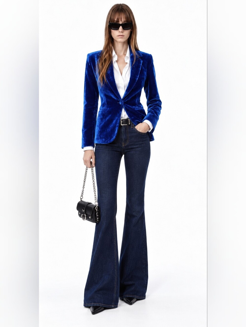 Royal Blue Velvet Fitted Blazer Single Button 4